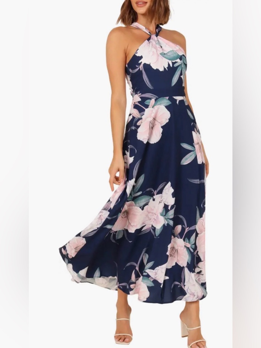 Petal & Pup Navy Floral Halter Midi Dress NWT Size 10 Wedding Guest